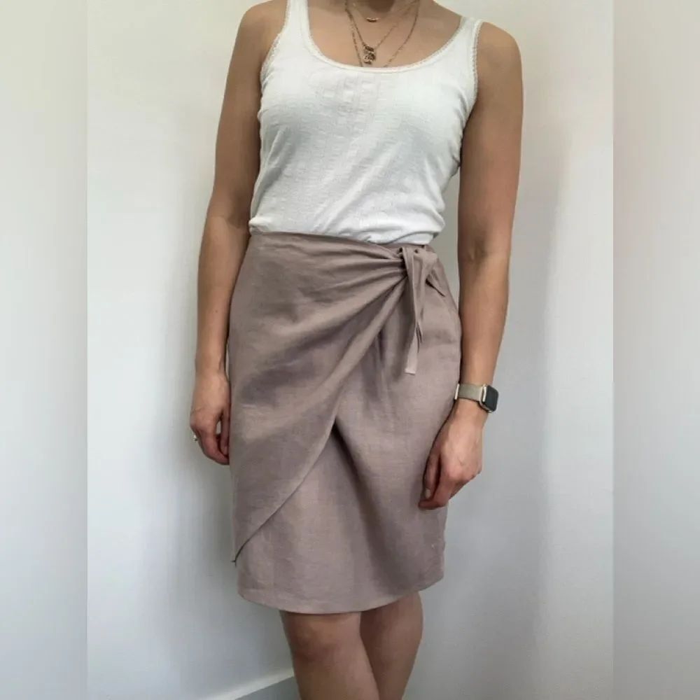 Vintage 90's Mauve 100% Linen Wrap Skirt Short Size S